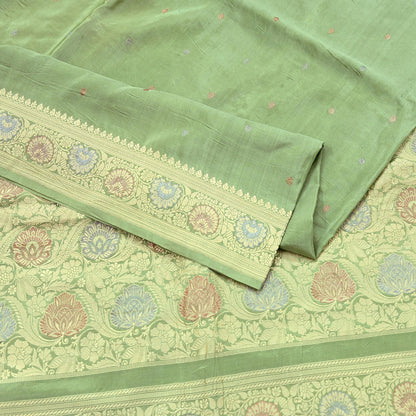 Indian Vintage Sari Green 100% Pure Silk Hand Woven Sarees Craft Fabric 5Yd Ethnic Sewing Dress making Crafting Quilting Upcycle Zari