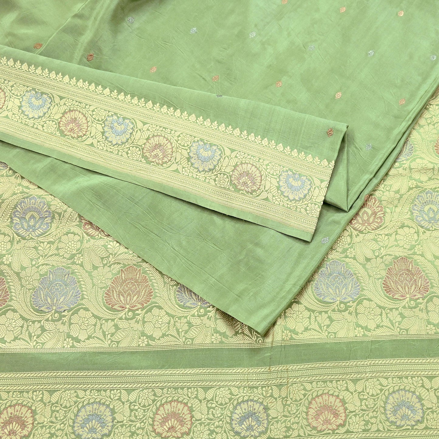 Indian Vintage Sari Green 100% Pure Silk Hand Woven Sarees Craft Fabric 5Yd Ethnic Sewing Dress making Crafting Quilting Upcycle Zari