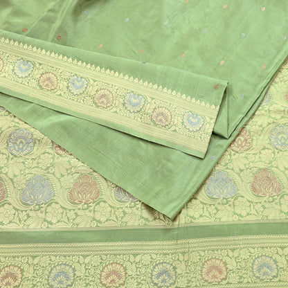 Indian Vintage Sari Green 100% Pure Silk Hand Woven Sarees Craft Fabric 5Yd Ethnic Sewing Dress making Crafting Quilting Upcycle Zari