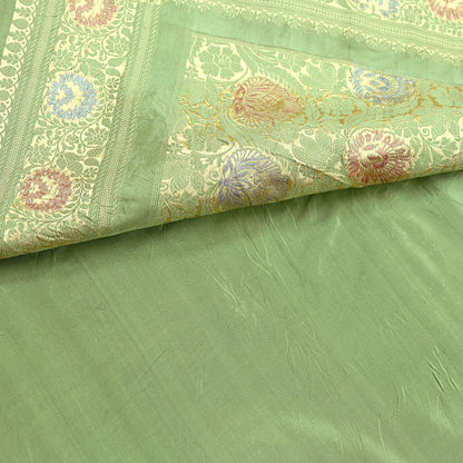 Indian Vintage Sari Green 100% Pure Silk Hand Woven Sarees Craft Fabric 5Yd Ethnic Sewing Dress making Crafting Quilting Upcycle Zari