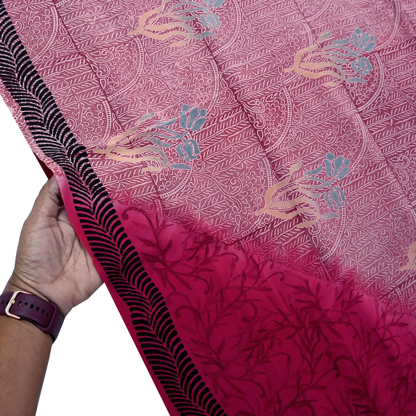 Indian Vintage Sari Pink Pure Crepe Silk Printed Saree 5yd Sewing Craft Fabric Abstract Soft Wrap Dress Making Quilting Crafting