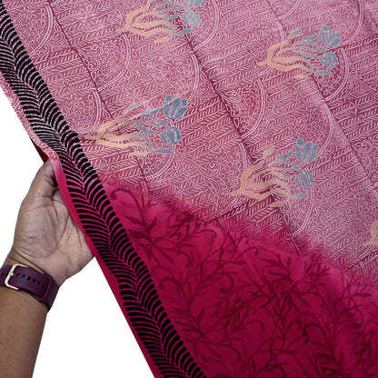 Indian Vintage Sari Pink Pure Crepe Silk Printed Saree 5yd Sewing Craft Fabric Abstract Soft Wrap Dress Making Quilting Crafting