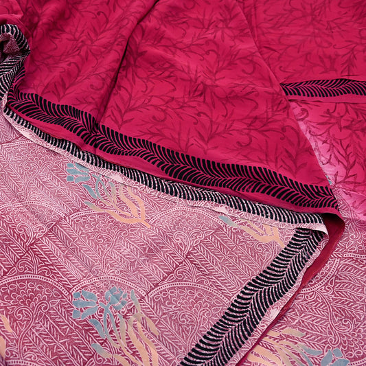 Indian Vintage Sari Pink Pure Crepe Silk Printed Saree 5yd Sewing Craft Fabric Abstract Soft Wrap Dress Making Quilting Crafting