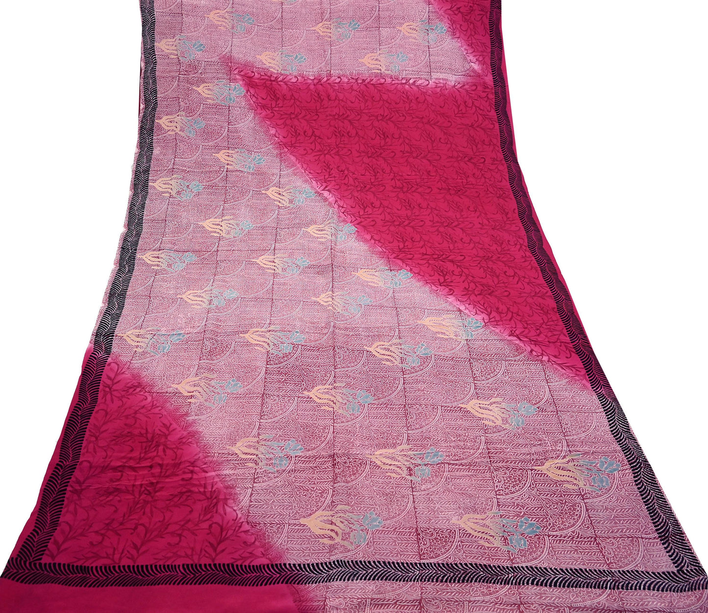 Indian Vintage Sari Pink Pure Crepe Silk Printed Saree 5yd Sewing Craft Fabric Abstract Soft Wrap Dress Making Quilting Crafting