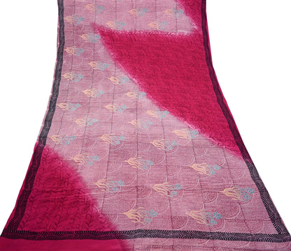 Indian Vintage Sari Pink Pure Crepe Silk Printed Saree 5yd Sewing Craft Fabric Abstract Soft Wrap Dress Making Quilting Crafting