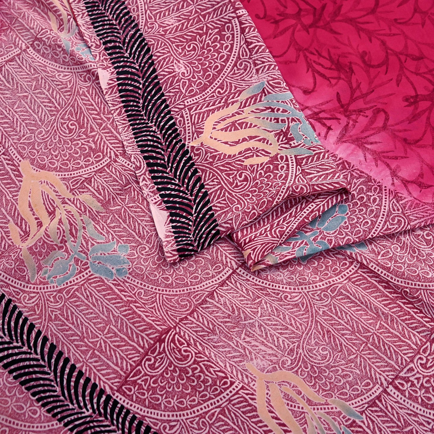 Indian Vintage Sari Pink Pure Crepe Silk Printed Saree 5yd Sewing Craft Fabric Abstract Soft Wrap Dress Making Quilting Crafting