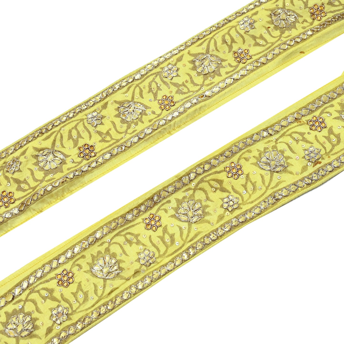 Indian Vintage Saree Border Hand Embroidered Gota Patti 1yd Craft Trim Lace Sewing Sari Ribbon Pure silk  Zardozi/Dabka