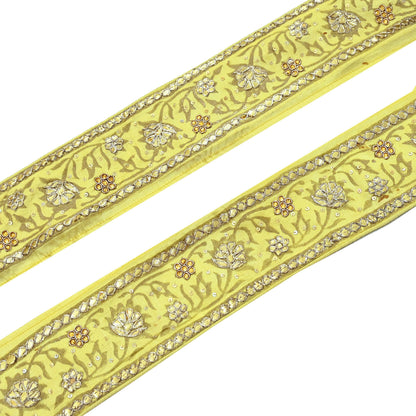 Indian Vintage Saree Border Hand Embroidered Gota Patti 1yd Craft Trim Lace Sewing Sari Ribbon Pure silk  Zardozi/Dabka