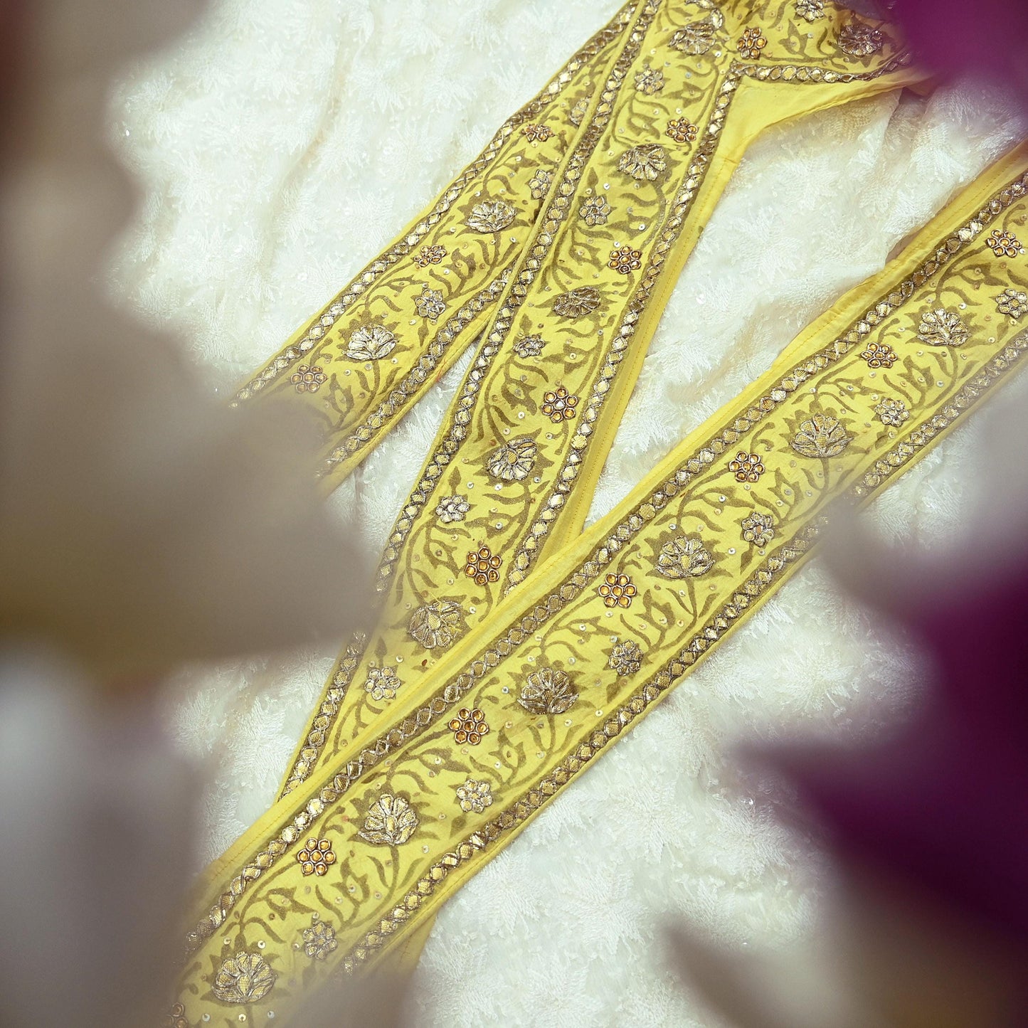 Indian Vintage Saree Border Hand Embroidered Gota Patti 1yd Craft Trim Lace Sewing Sari Ribbon Pure silk  Zardozi/Dabka