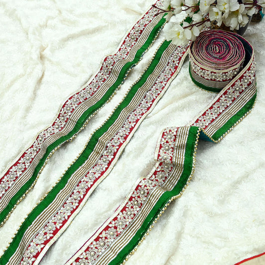 Indian Vintage Border Hand Embroidered 1Yd Gota Patti Craft Trim Lace Sewing Sari Ribbon Zardozi/Dabka Zari Decor Gift Wrapped