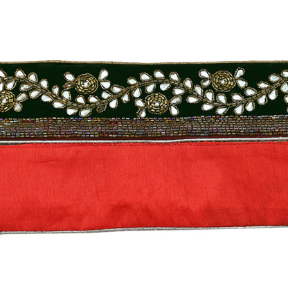 Indian Vintage Green Sari Border Hand Embroidered Craft Trim 1yd Lace Sewing Sari Ribbon Velvet