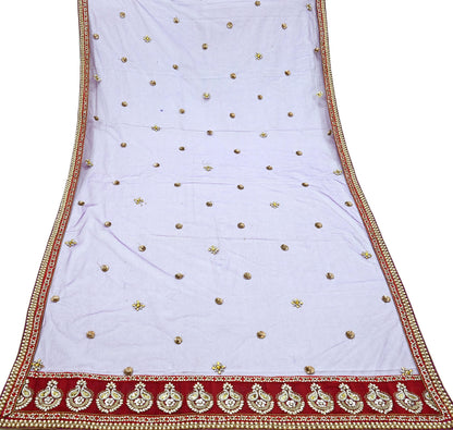 Indian Vintage Heavy Wedding Purple Dupatta Net Mesh Long Stole Hand Embroidered Scarves Golden Zardozi Dabka Zari Stole