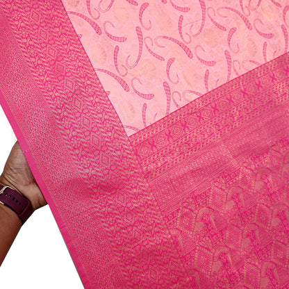 Indian Vintage Pink & Peach Sarees Woven Brocade Sari Craft Fabric 6Yard Sewing Ethnic Golden Zari Paisley Dress making CRafting