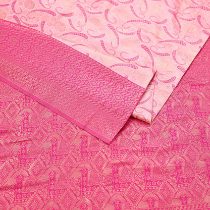 Indian Vintage Pink & Peach Sarees Woven Brocade Sari Craft Fabric 6Yard Sewing Ethnic Golden Zari Paisley Dress making CRafting