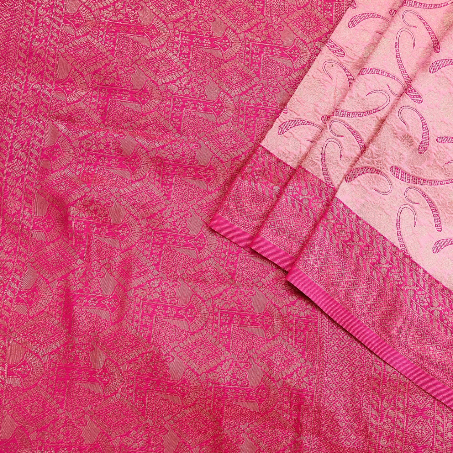 Indian Vintage Pink & Peach Sarees Woven Brocade Sari Craft Fabric 6Yard Sewing Ethnic Golden Zari Paisley Dress making CRafting