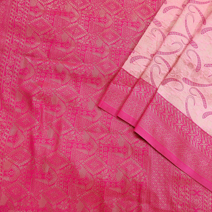 Indian Vintage Pink & Peach Sarees Woven Brocade Sari Craft Fabric 6Yard Sewing Ethnic Golden Zari Paisley Dress making CRafting