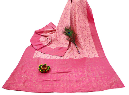 Indian Vintage Pink & Peach Sarees Woven Brocade Sari Craft Fabric 6Yard Sewing Ethnic Golden Zari Paisley Dress making CRafting