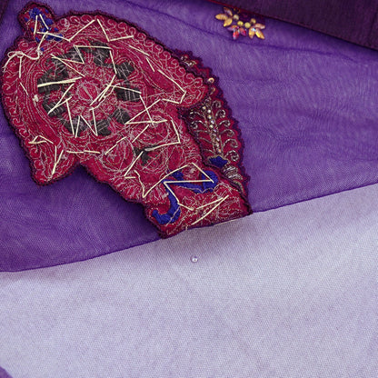 Indian Vintage Heavy Sari Purple Net/Mesh Hand Embroidered Sarees Craft Fabric 6Yd Sewing Soft Zardozi Wedding sarees With Blouse fabric