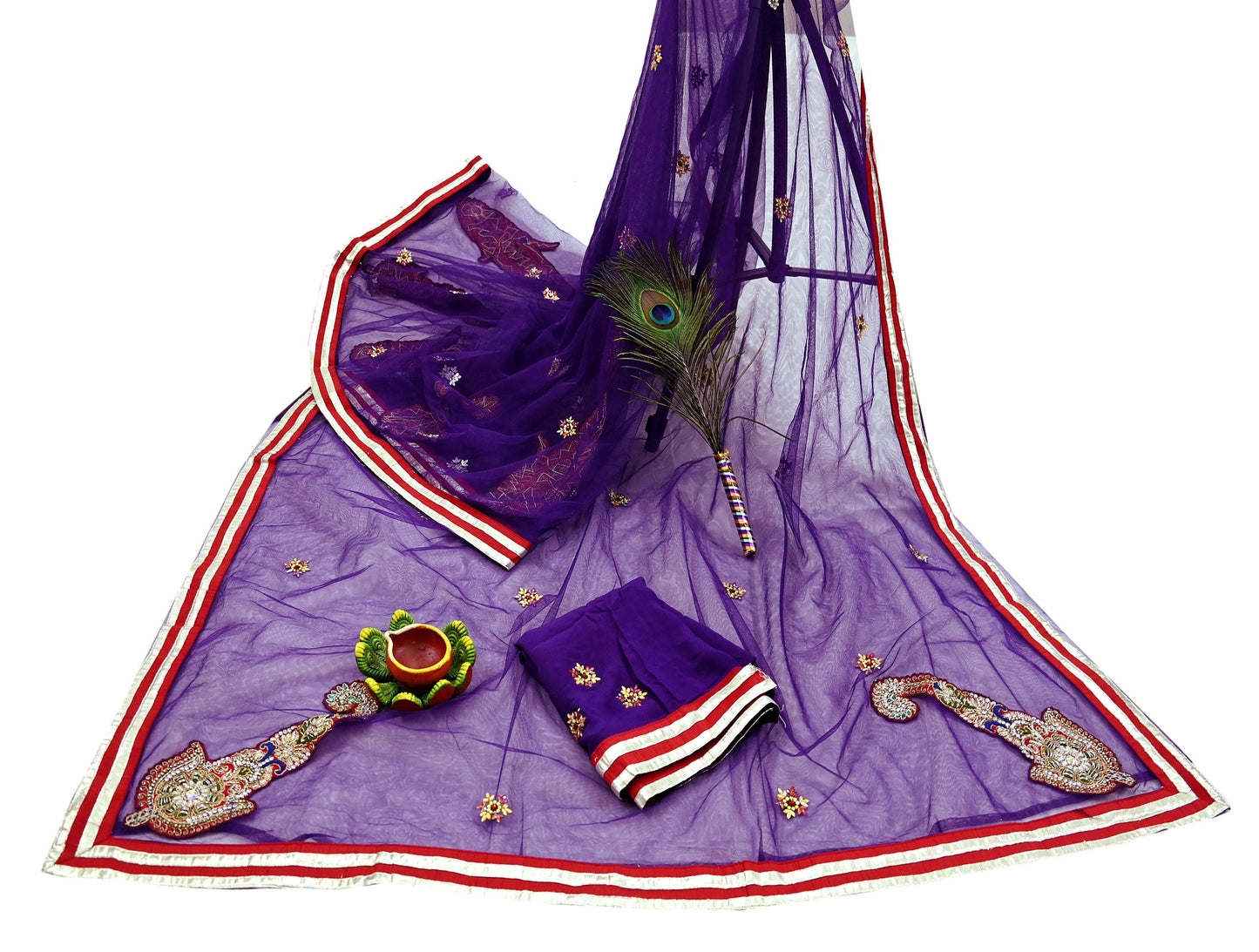 Indian Vintage Heavy Sari Purple Net/Mesh Hand Embroidered Sarees Craft Fabric 6Yd Sewing Soft Zardozi Wedding sarees With Blouse fabric