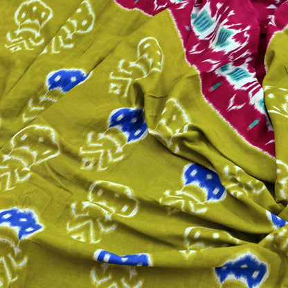 Indian Vintage Sari Pink & Green Printed 100% Pure Cotton Sarees Craft Fabric 5Yd Soft Sewing Sarong Wrap Floral Boho Quilting Crafting Used