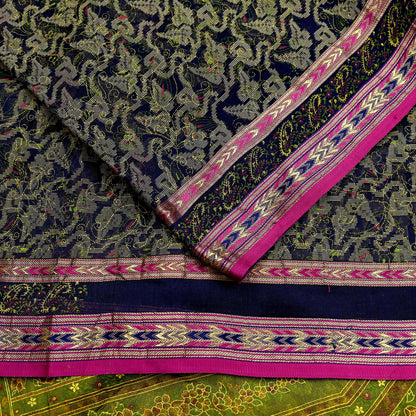 Indian Vintage Sari Blue & Green Pure Silk Hand Painted Woven Zari Saree 5yd Dress Designing for Crafting Quilting Upcycle Bolywood sari