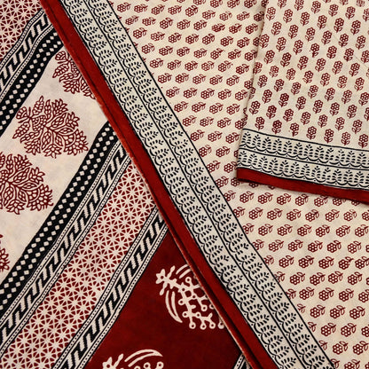 Indian Vintage Sari Beige Block Printed Pure Cotton Saree Craft Fabric 5Yd Sewing Sarong Wrap Boho Floral Crafting Upcycle Quilting