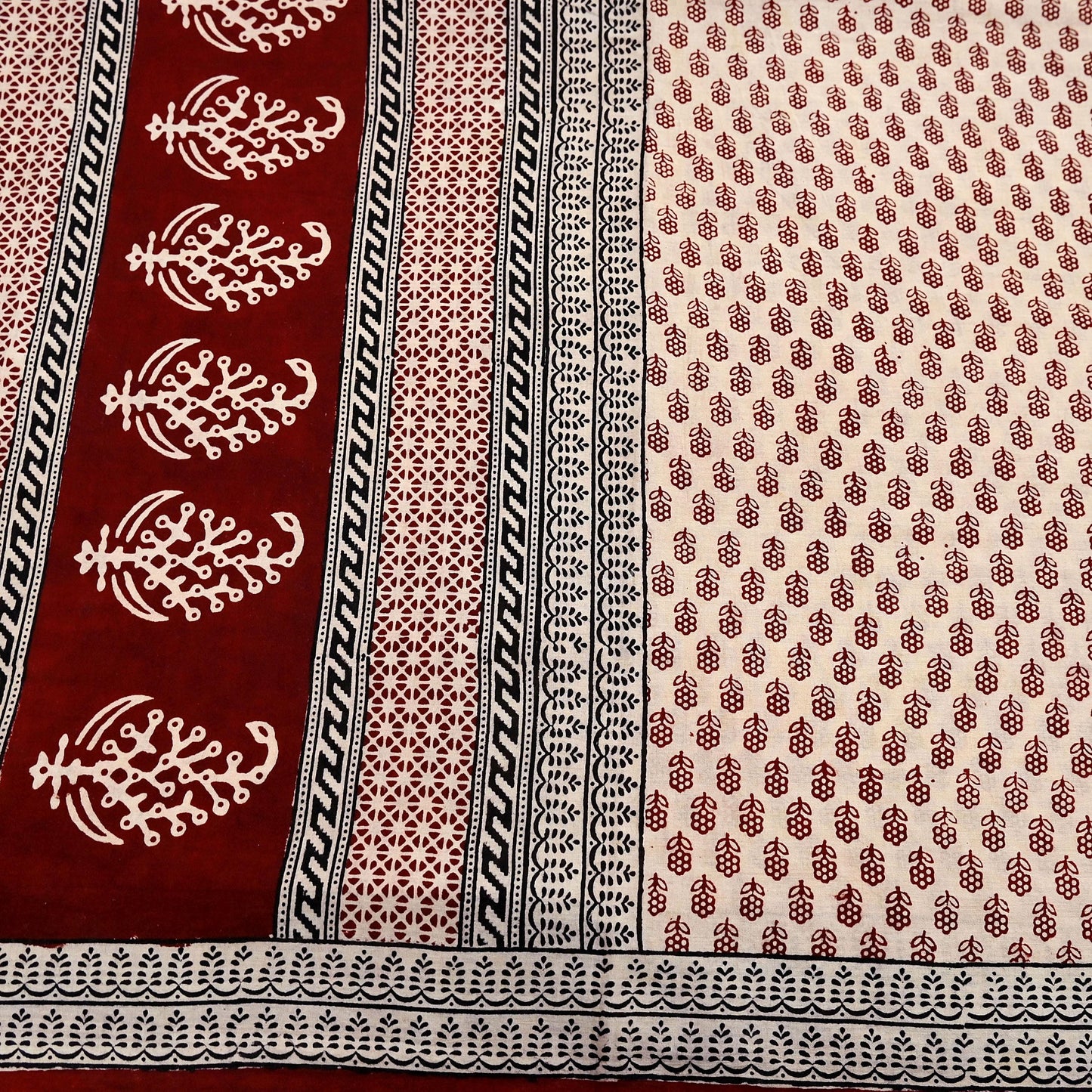 Indian Vintage Sari Beige Block Printed Pure Cotton Saree Craft Fabric 5Yd Sewing Sarong Wrap Boho Floral Crafting Upcycle Quilting