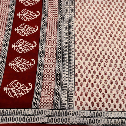 Indian Vintage Sari Beige Block Printed Pure Cotton Saree Craft Fabric 5Yd Sewing Sarong Wrap Boho Floral Crafting Upcycle Quilting