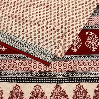 Indian Vintage Sari Beige Block Printed Pure Cotton Saree Craft Fabric 5Yd Sewing Sarong Wrap Boho Floral Crafting Upcycle Quilting