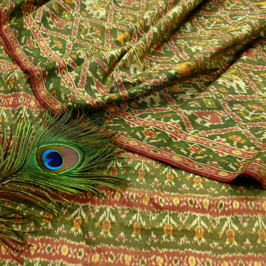 Indian Antique Vintage Red Sari Hand Woven Double Ikat Patola Sarees 100% Pure Silk Craft Fabric 6Yd Sewing Elephant Design