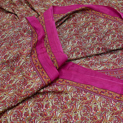 Indian Vintage Purple & Ivory Moss Crepe Saree Printed Floral Sari Fabric 6 Yards Soft Craft Fabric Sewing, Dressmaking, Quilting,Upcycling