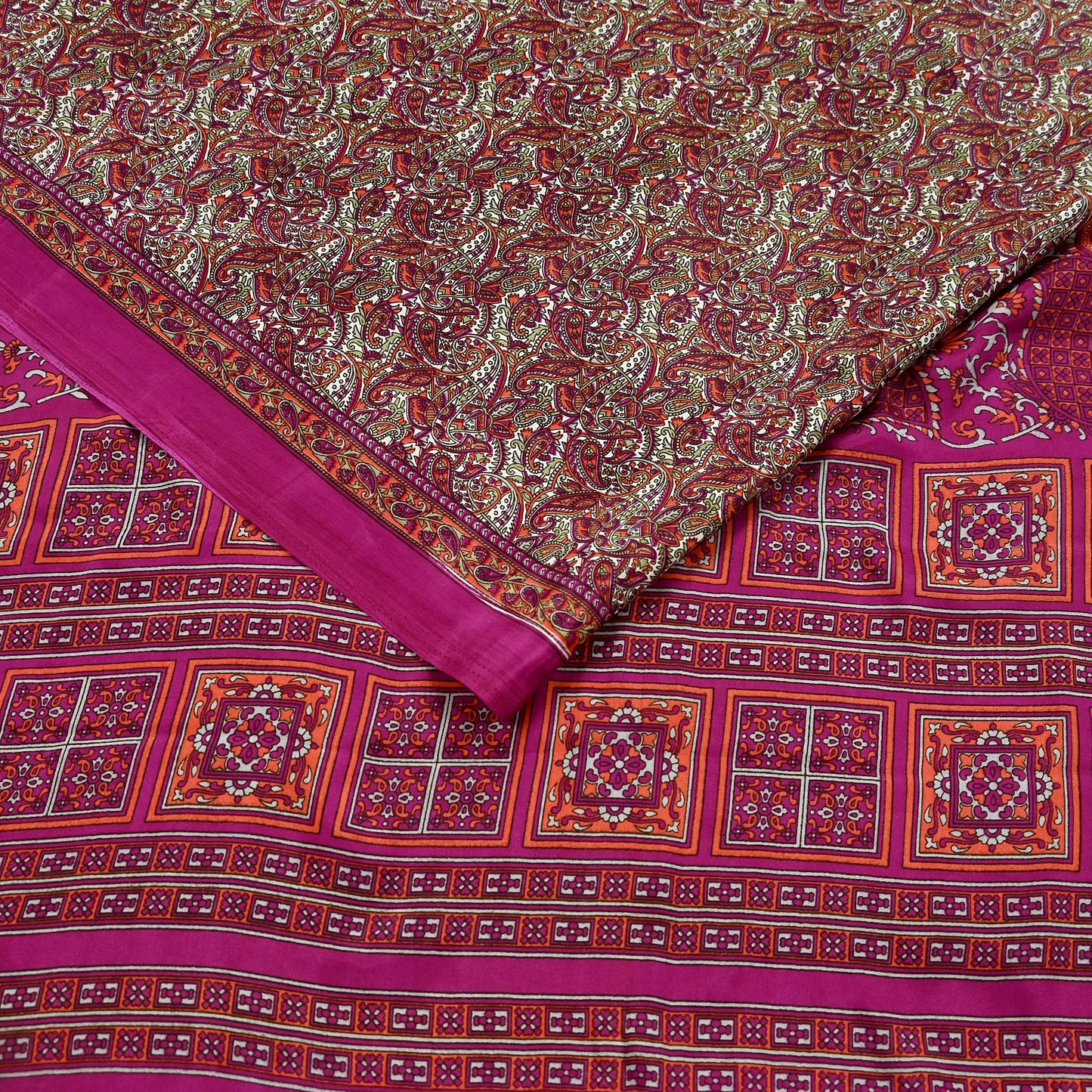 Indian Vintage Purple & Ivory Moss Crepe Saree Printed Floral Sari Fabric 6 Yards Soft Craft Fabric Sewing, Dressmaking, Quilting,Upcycling