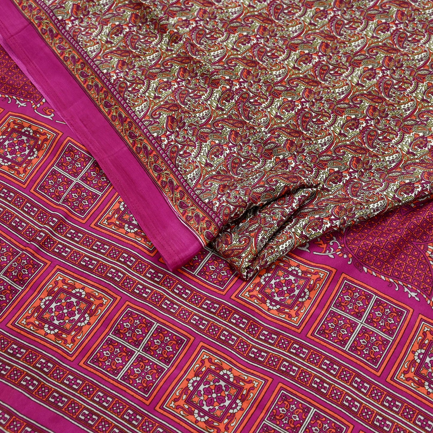 Indian Vintage Purple & Ivory Moss Crepe Saree Printed Floral Sari Fabric 6 Yards Soft Craft Fabric Sewing, Dressmaking, Quilting,Upcycling