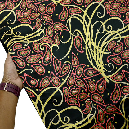 Indian Vintage Saree Black Satin Printed Sari 6yd Sewing Floral Soft Craft Fabric Dressmaking For Crafting Quilting Upcycle