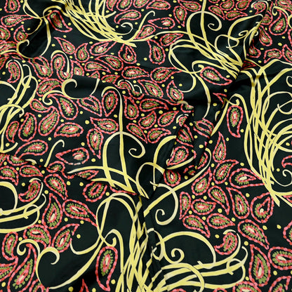 Indian Vintage Saree Black Satin Printed Sari 6yd Sewing Floral Soft Craft Fabric Dressmaking For Crafting Quilting Upcycle