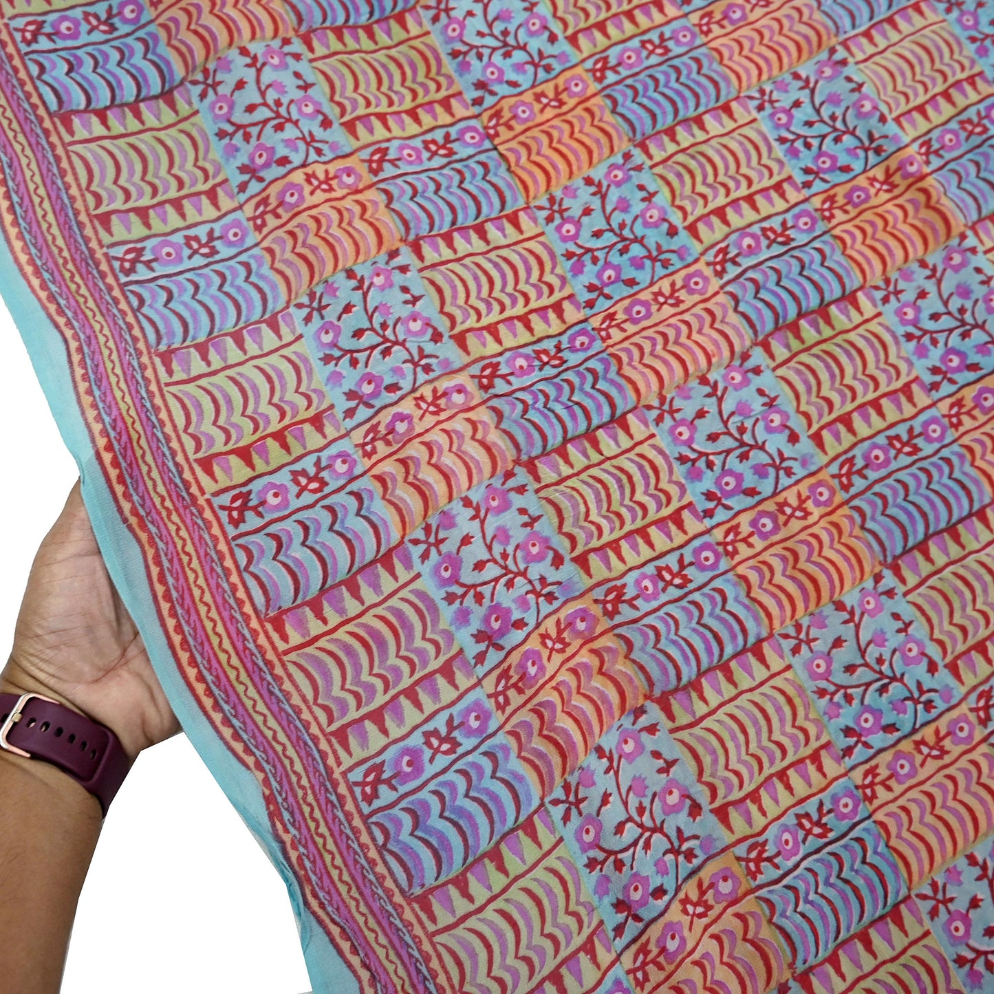 Indian Vintage Sari Green & Blue Pure Georgette Silk Printed Sarees Craft Fabric Sewing 5Yd Soft Sari Dress Making Crafting Quilting Upcycle
