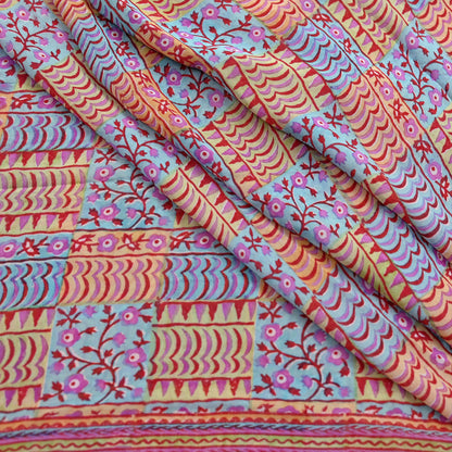 Indian Vintage Sari Green & Blue Pure Georgette Silk Printed Sarees Craft Fabric Sewing 5Yd Soft Sari Dress Making Crafting Quilting Upcycle