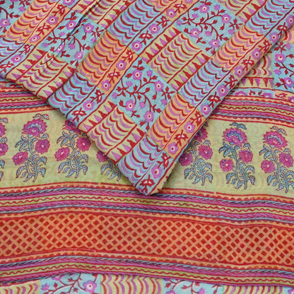 Indian Vintage Sari Green & Blue Pure Georgette Silk Printed Sarees Craft Fabric Sewing 5Yd Soft Sari Dress Making Crafting Quilting Upcycle