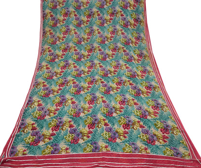 Indian Vintage Sari Green Pure Georgette Silk Printed Sarees Craft Fabric Sewing 5Yd Soft Sari Dress Making Crafting Quilting Upcycle