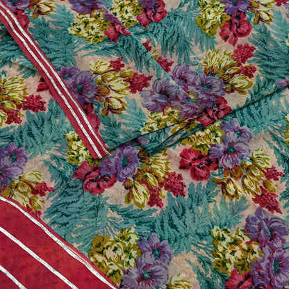 Indian Vintage Sari Green Pure Georgette Silk Printed Sarees Craft Fabric Sewing 5Yd Soft Sari Dress Making Crafting Quilting Upcycle