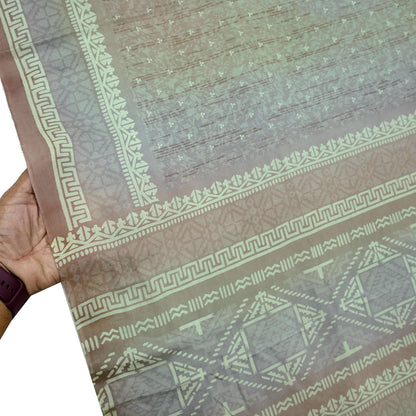 Indian Vintage Sari Green & Brown Pure Silk Printed Sarees 5yd Sewing Craft Fabric Dress Making Soft Wrap Upcycle Used Quilting Crafting