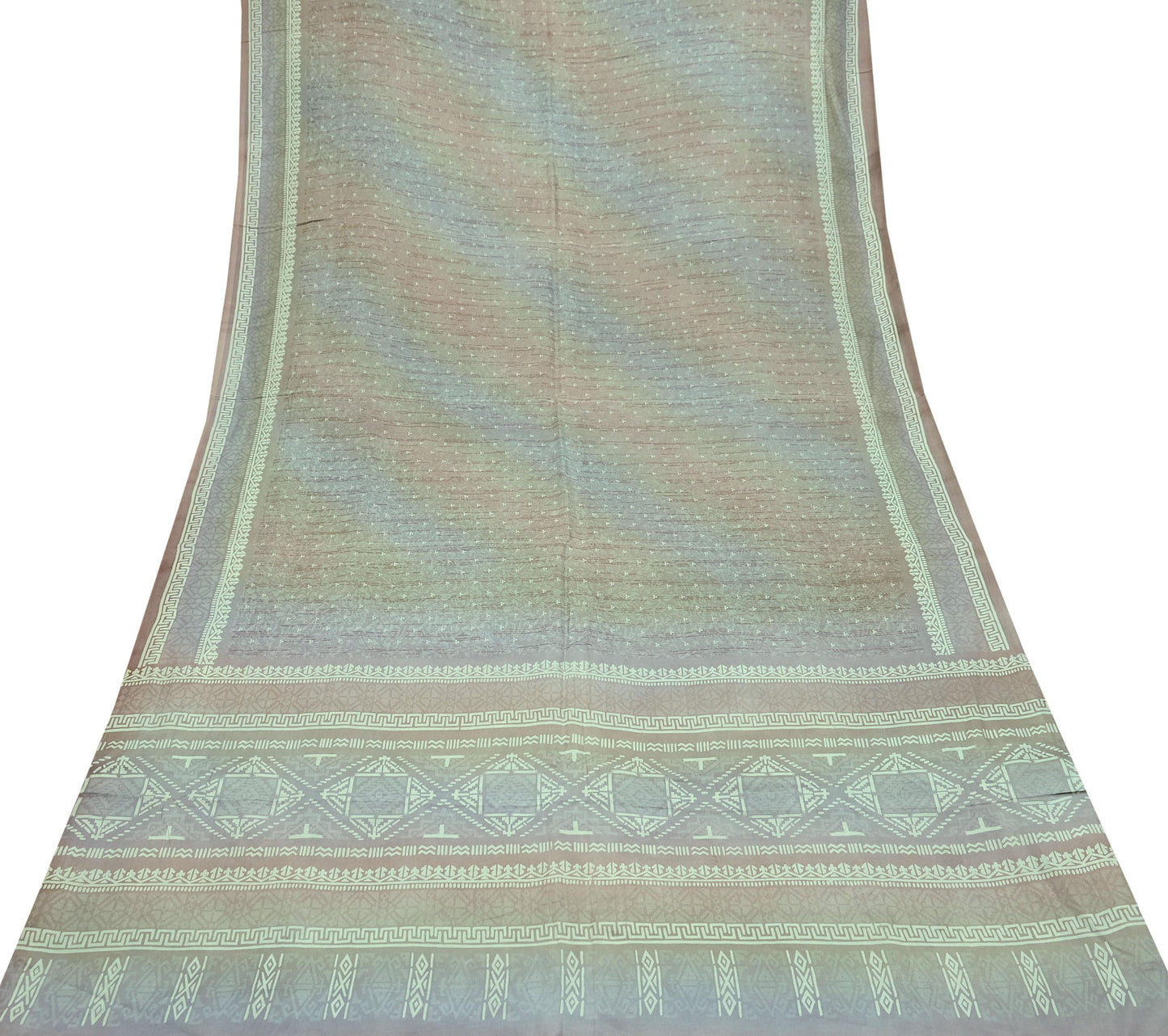 Indian Vintage Sari Green & Brown Pure Silk Printed Sarees 5yd Sewing Craft Fabric Dress Making Soft Wrap Upcycle Used Quilting Crafting