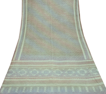 Indian Vintage Sari Green & Brown Pure Silk Printed Sarees 5yd Sewing Craft Fabric Dress Making Soft Wrap Upcycle Used Quilting Crafting