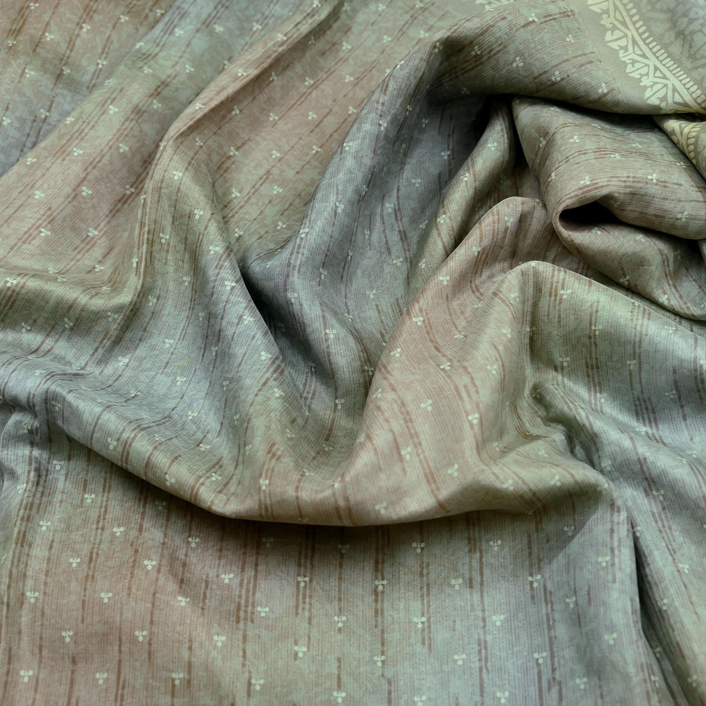 Indian Vintage Sari Green & Brown Pure Silk Printed Sarees 5yd Sewing Craft Fabric Dress Making Soft Wrap Upcycle Used Quilting Crafting