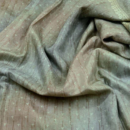 Indian Vintage Sari Green & Brown Pure Silk Printed Sarees 5yd Sewing Craft Fabric Dress Making Soft Wrap Upcycle Used Quilting Crafting