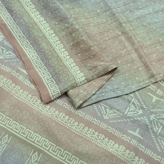 Indian Vintage Sari Green & Brown Pure Silk Printed Sarees 5yd Sewing Craft Fabric Dress Making Soft Wrap Upcycle Used Quilting Crafting