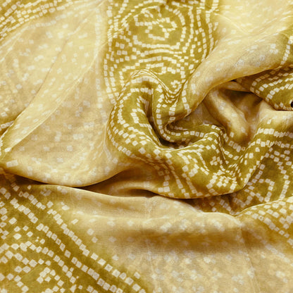Indian Vintage Sari Beige & Green Pure Silk Bandhani Printed Sarees Fabric 5yd Floral Sewing Traditional Culture Sari Ethnic Fabric