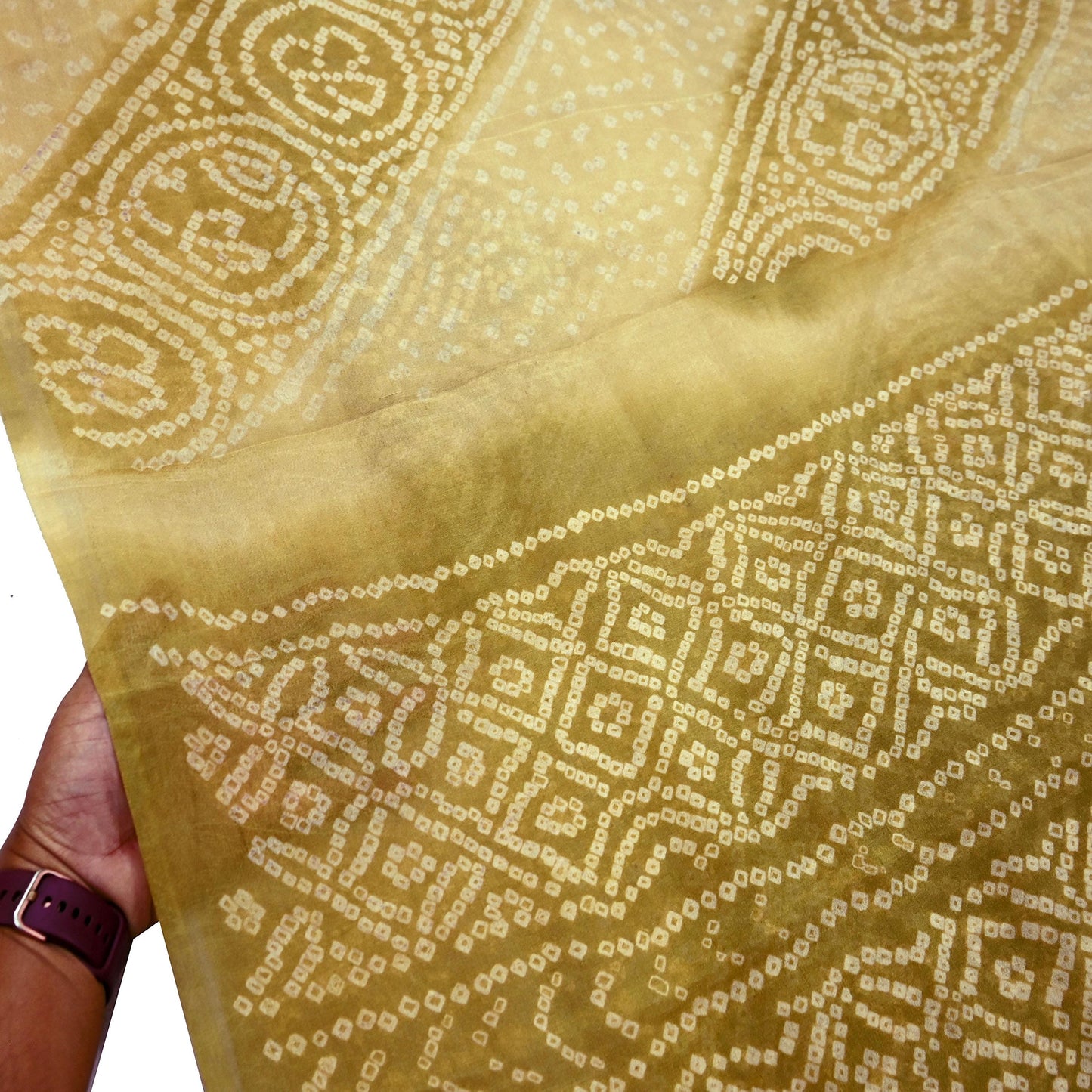 Indian Vintage Sari Beige & Green Pure Silk Bandhani Printed Sarees Fabric 5yd Floral Sewing Traditional Culture Sari Ethnic Fabric