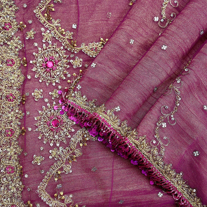 Indian Vintage Heavy Purple Dupatta Net Mesh Long Stole Hand Embroidered Scarves Zardozi/ Zari Tassels Stole Bridal/Wedding Wear