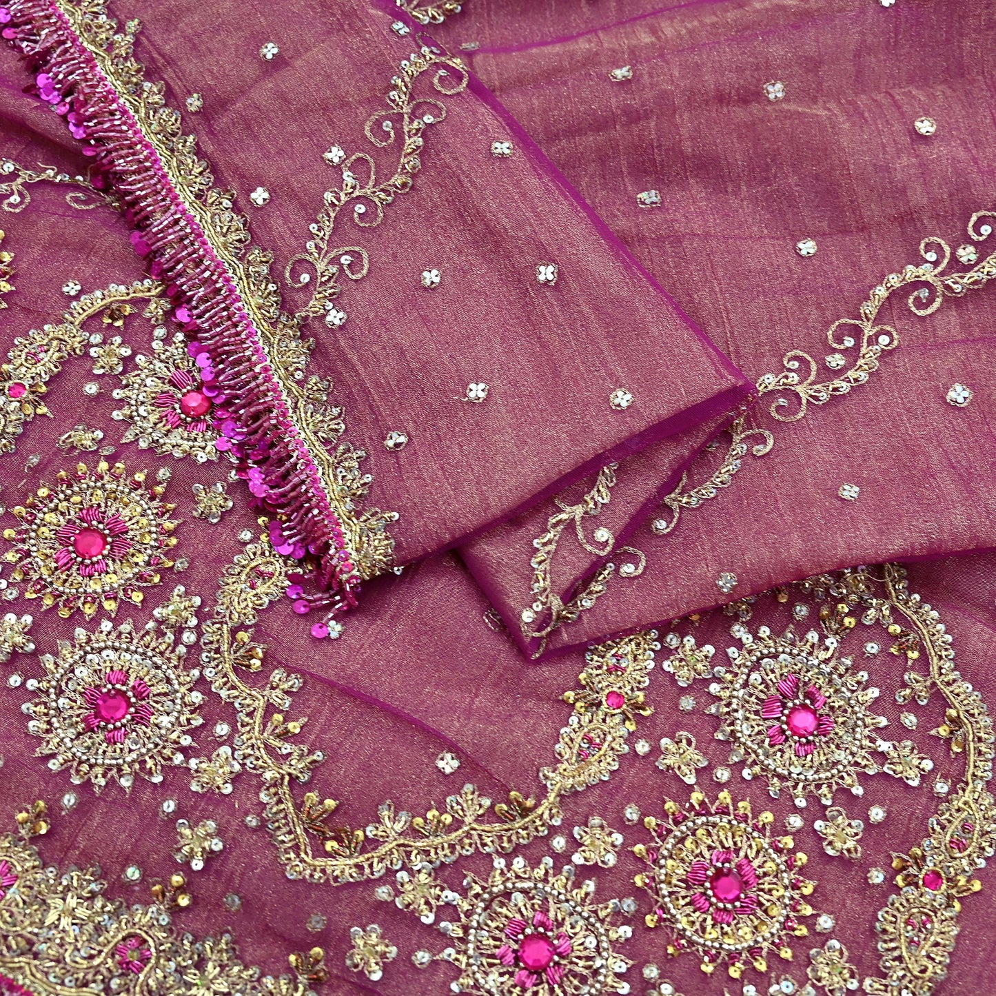 Indian Vintage Heavy Purple Dupatta Net Mesh Long Stole Hand Embroidered Scarves Zardozi/ Zari Tassels Stole Bridal/Wedding Wear